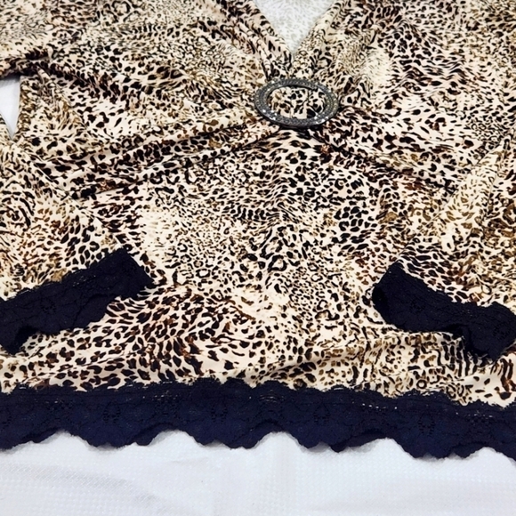 Vintage Frank Lyman Design Long Sleeve  Leopard Print Lace Hem - Picture 10 of 10